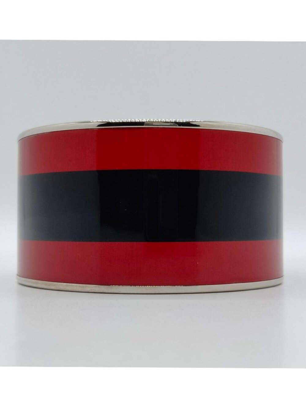 Authentic Hermès Paris Red & Black Enamel Wide Bangle Bracelet Silver Tone - Picture 3 of 10